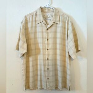 FINAL! TOMMY BAHAMA CLASSIC TAN BEIGE PLAID SHIRT